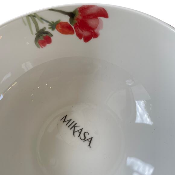 Mikasa Kiera Red Poppy Floral Porcelain Salad Bowls 6in Ceramic Set of 4 NEW - Picture 3 of 10